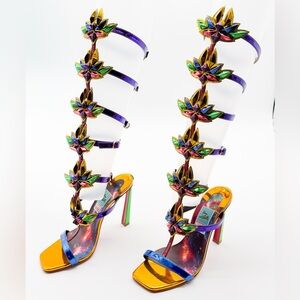 Christian Louboutin Marvel Sea Warrior Gladiator Knee High Sandal Metallic EU 39